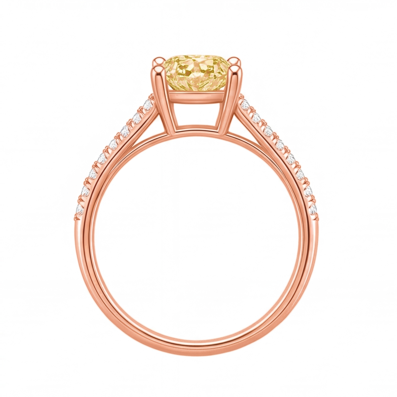 Xenia yellow radiant gemstone pavé engagement ring by Tiani Jewellery shown in rose gold, white gold and yellow gold.