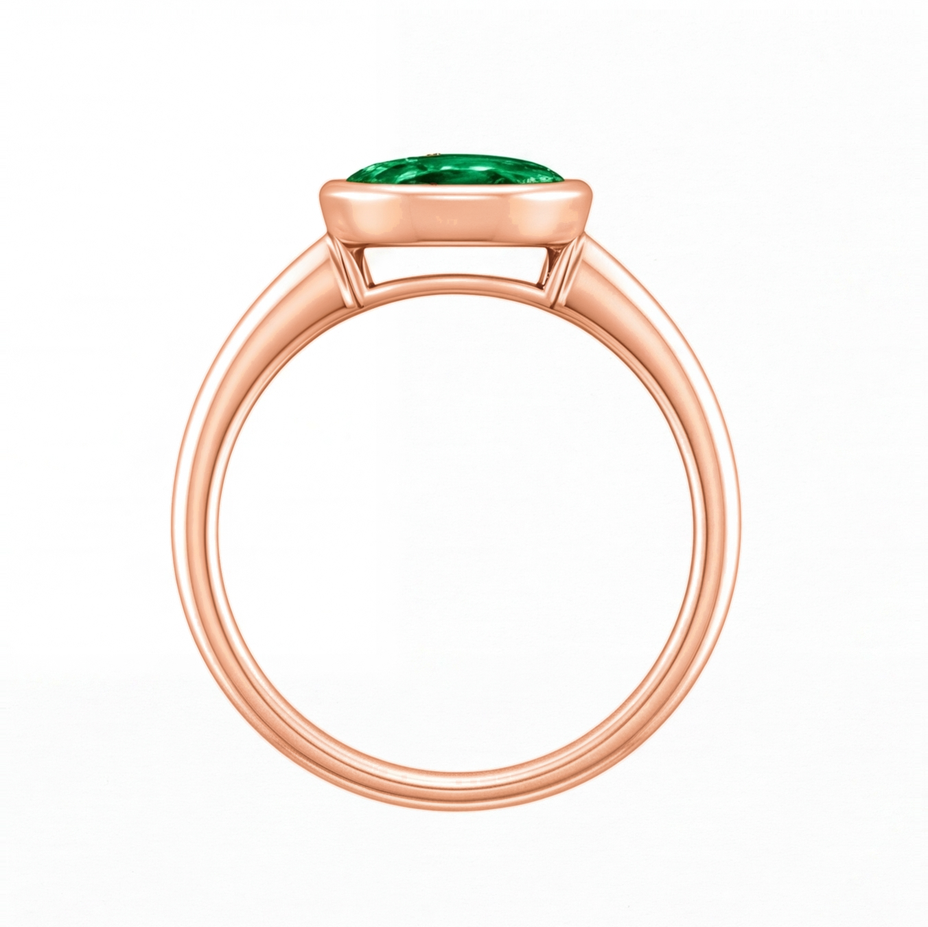 Arianwen green oval gemstone bezel engagement ring by Tiani Jewellery in rose gold, white gold and yellow gold.