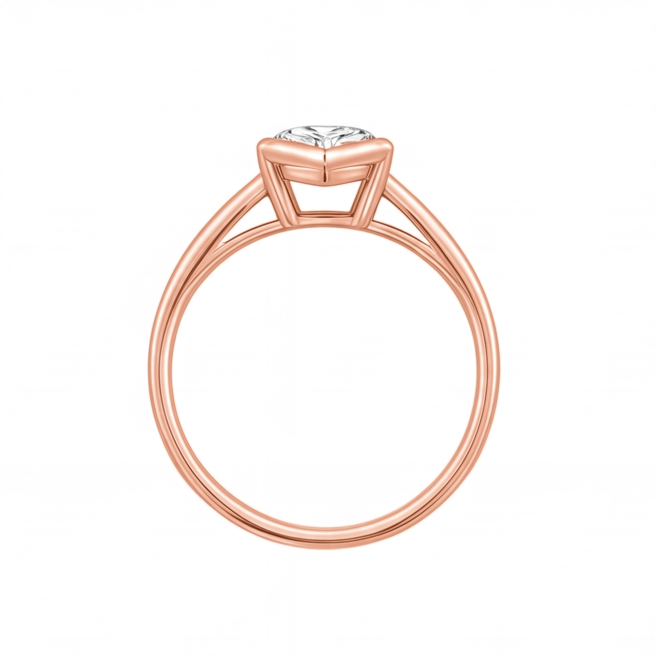 Zora engagement ring by Tiani Jewellery shown in rose gold, white gold and yellow gold.