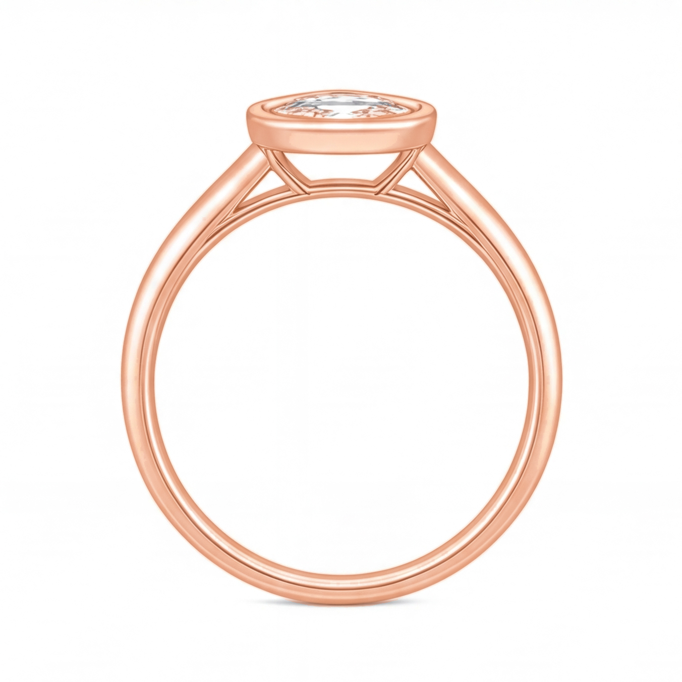 Lorelei pear cut bezel diamond solitaire engagement ring by Tiani Jewellery shown in rose gold, white gold and yellow gold.
