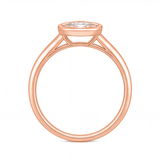 Lorelei pear cut bezel diamond solitaire engagement ring by Tiani Jewellery shown in rose gold, white gold and yellow gold.