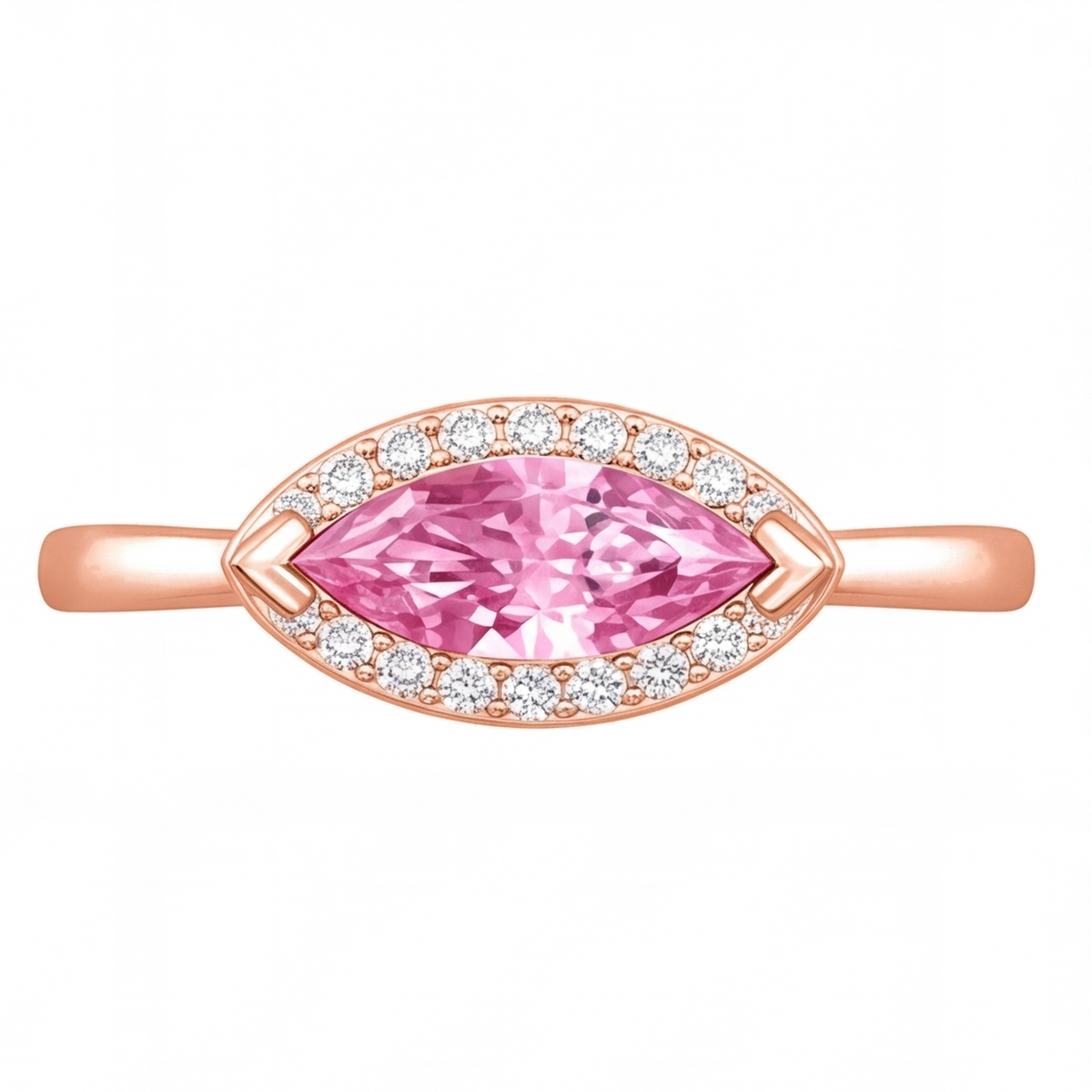 Hestia engagement ring by Tiani Jewellery shown in rose gold, white gold and yellow gold.