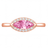 Hestia engagement ring by Tiani Jewellery shown in rose gold, white gold and yellow gold.
