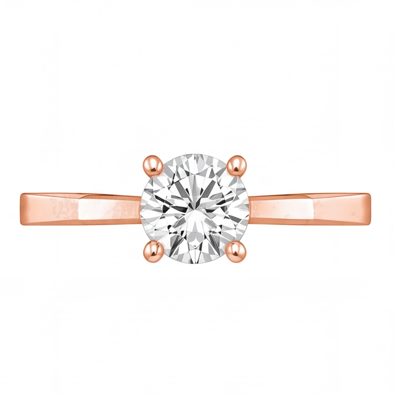 Sarai round diamond flat band engagement ring by Tiani Jewellery shown in rose gold, white gold and yellow gold.