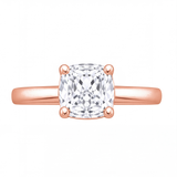 Pia cushion diamond solitaire engagement ring by Tiani Jewellery shown in rose gold, white gold and yellow gold.