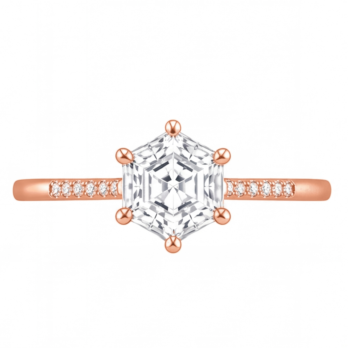 Mireille engagement ring by Tiani Jewellery shown in rose gold, white gold and yellow gold.