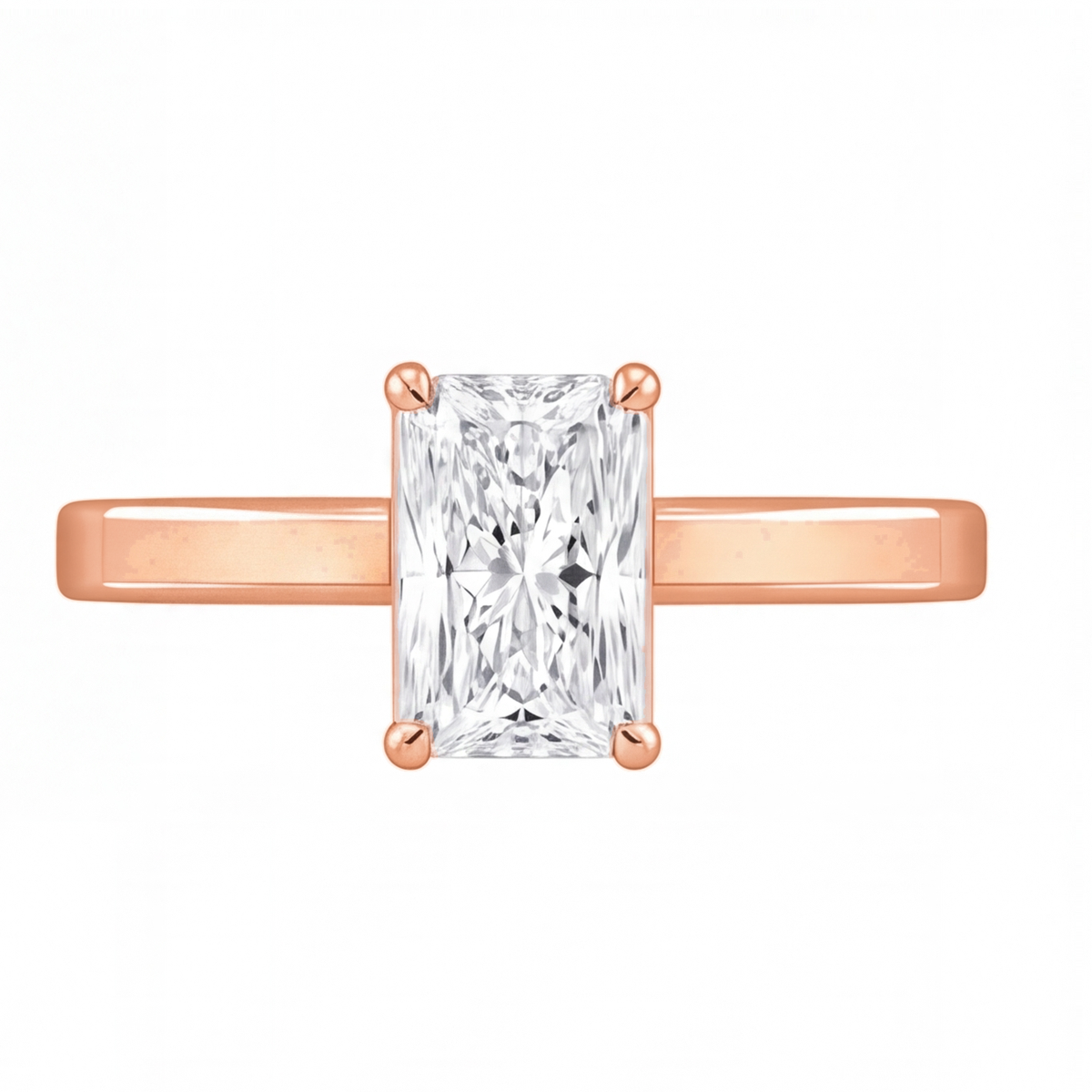 Demelza radiant diamond flat band engagement ring by Tiani Jewellery in rose gold, white gold and yellow gold.