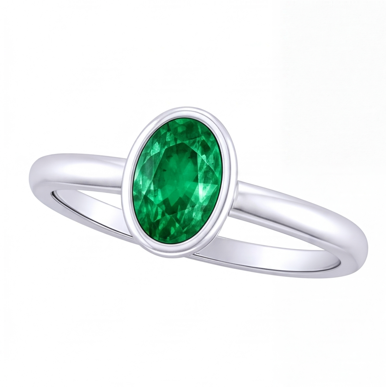 Arianwen green oval gemstone bezel engagement ring by Tiani Jewellery in rose gold, white gold and yellow gold.