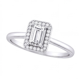 Zadie emerald cut diamond halo engagement ring by Tiani Jewellery in rose gold, white gold and yellow gold.