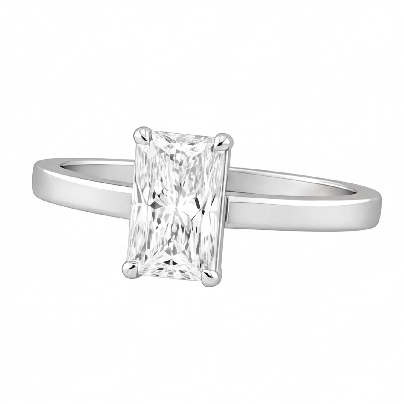 Demelza radiant diamond flat band engagement ring by Tiani Jewellery in rose gold, white gold and yellow gold.