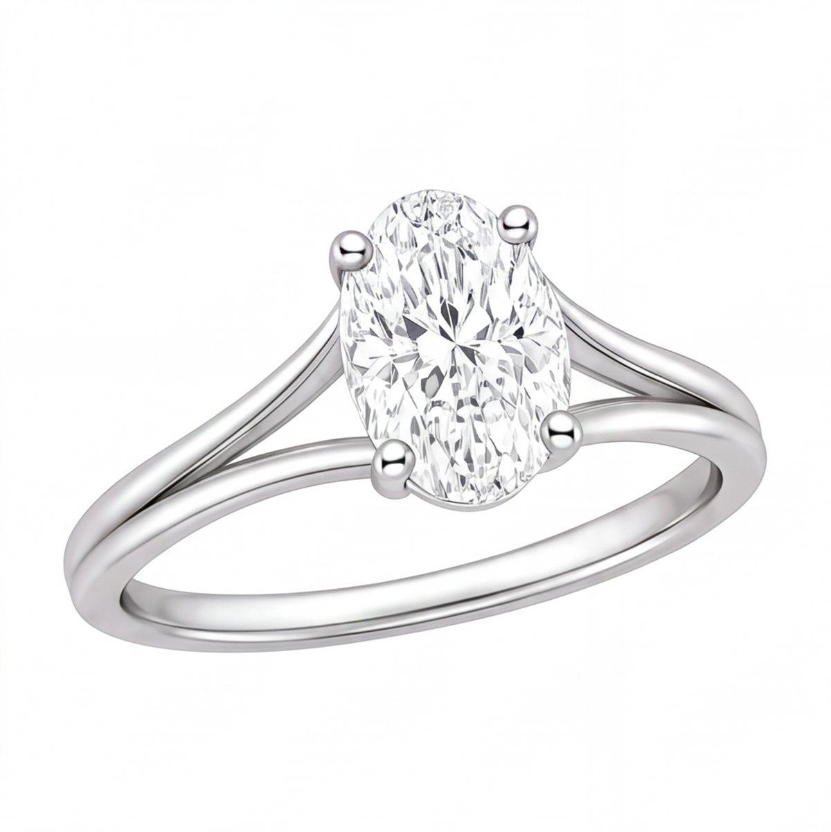 Wilhelmina oval diamond split shank engagement ring by Tiani Jewellery shown in rose gold, white gold and yellow gold.