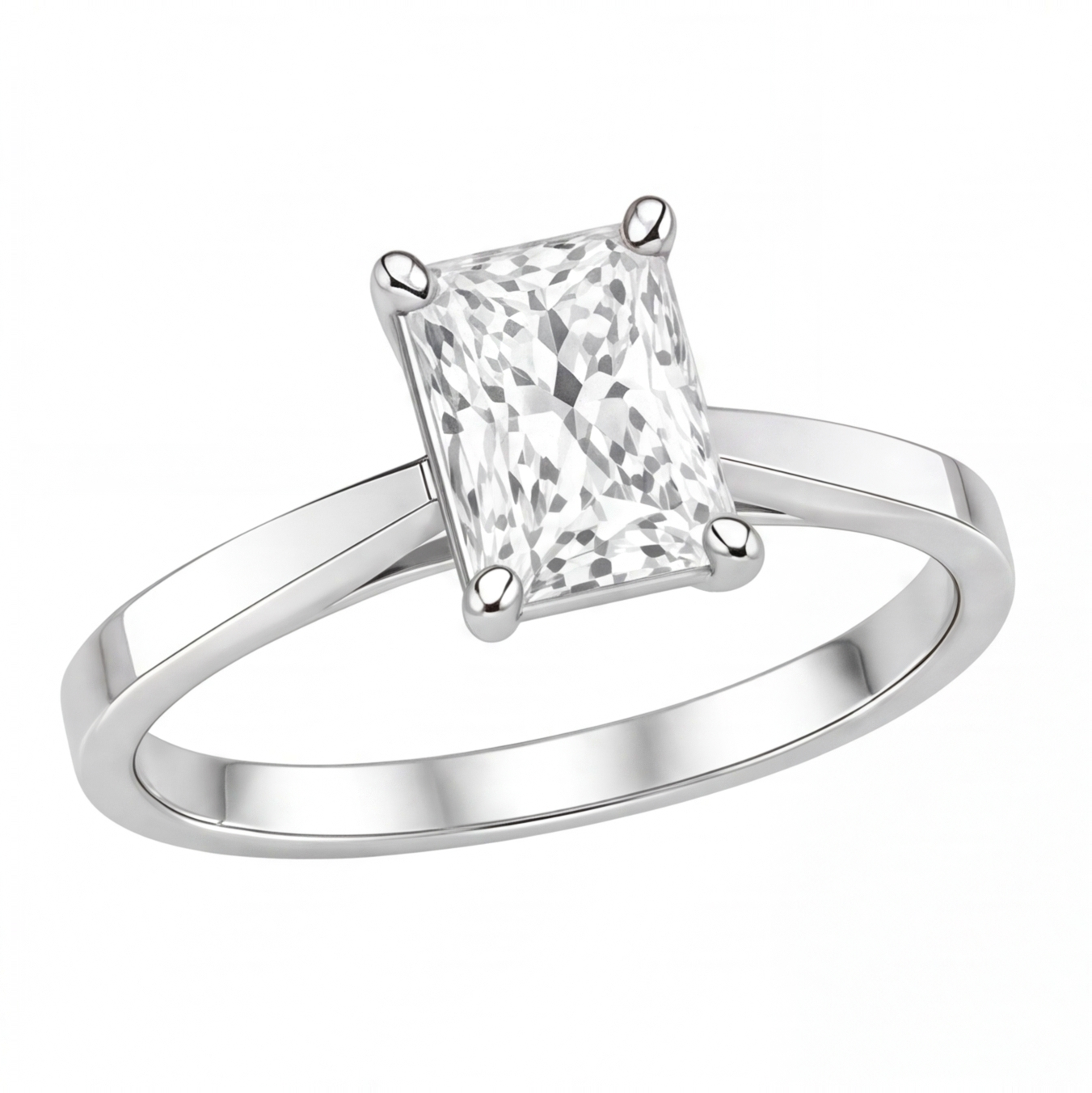 Vesper radiant diamond solitaire engagement ring by Tiani Jewellery shown in rose gold, white gold and yellow gold. 