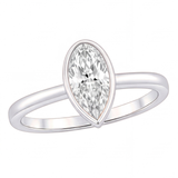 Lorelei pear cut bezel diamond solitaire engagement ring by Tiani Jewellery shown in rose gold, white gold and yellow gold.