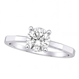 Sarai round diamond flat band engagement ring by Tiani Jewellery shown in rose gold, white gold and yellow gold.