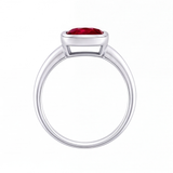 Xylia cushion ruby bezel engagement ring by Tiani Jewellery shown in rose gold, white gold and yellow gold.