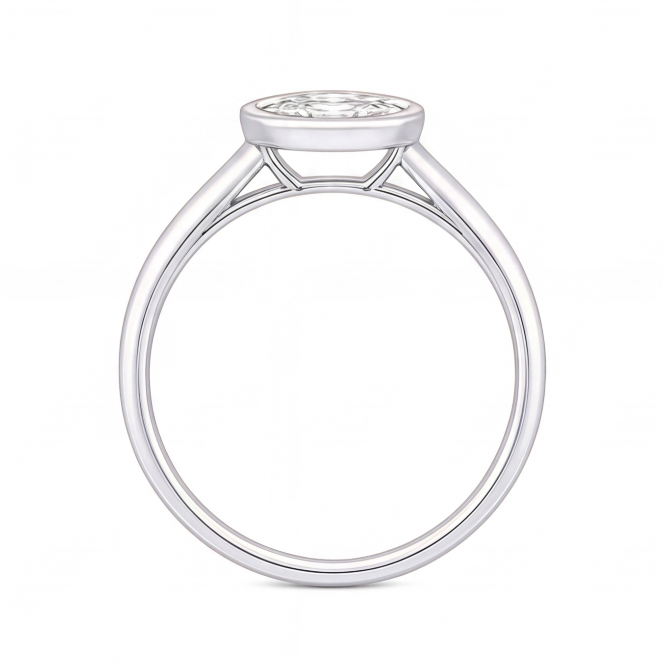 Lorelei pear cut bezel diamond solitaire engagement ring by Tiani Jewellery shown in rose gold, white gold and yellow gold.