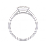 Lorelei pear cut bezel diamond solitaire engagement ring by Tiani Jewellery shown in rose gold, white gold and yellow gold.