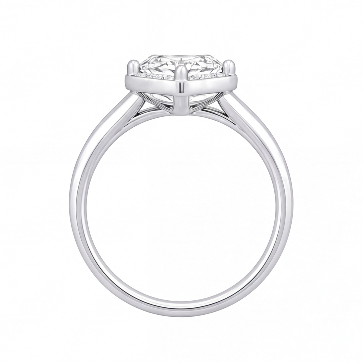 Mireya hexagon diamond halo engagement ring by Tiani Jewellery shown in rose gold, white gold and yellow gold.