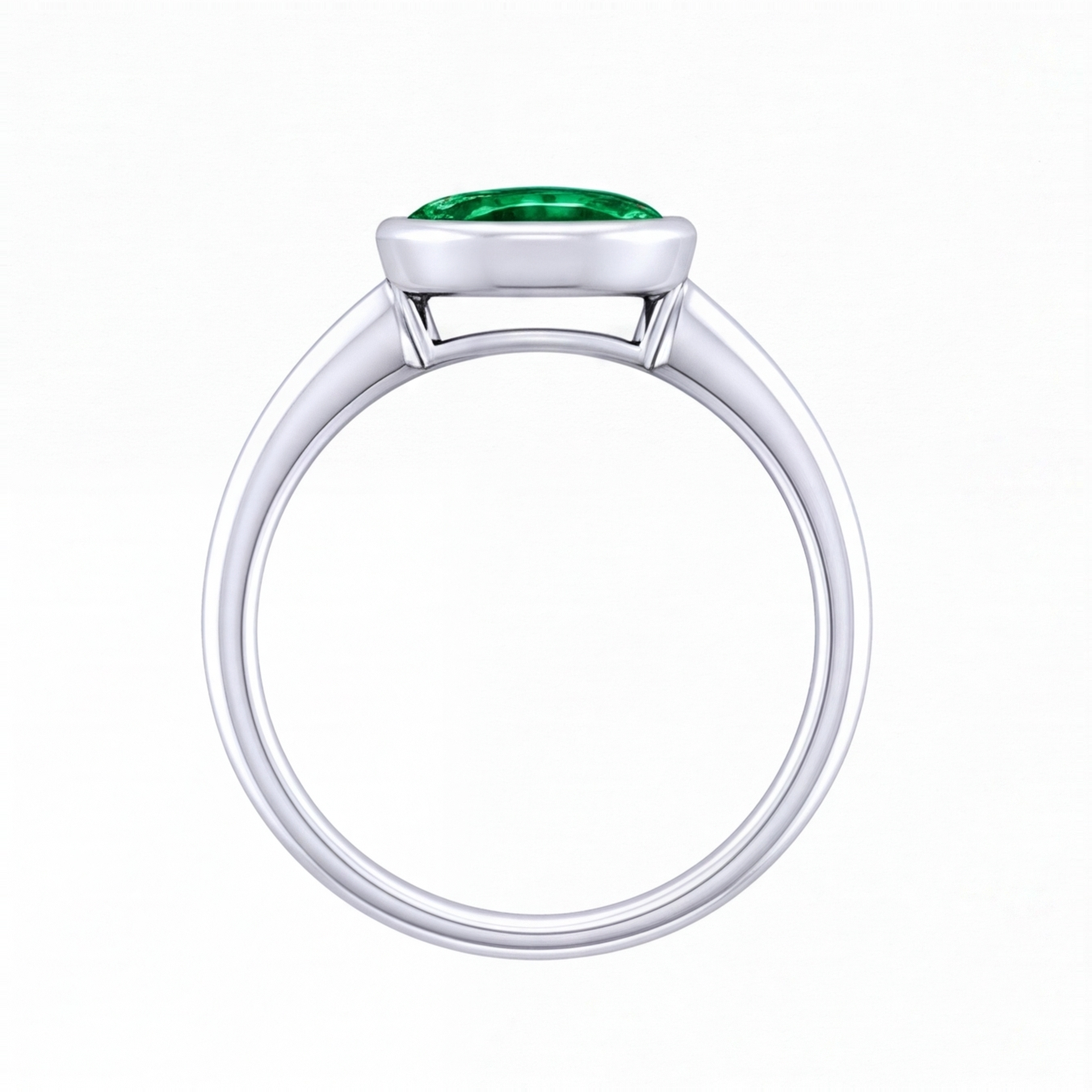 Arianwen green oval gemstone bezel engagement ring by Tiani Jewellery in rose gold, white gold and yellow gold.