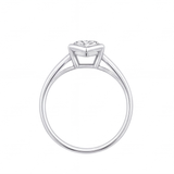 Zora engagement ring by Tiani Jewellery shown in rose gold, white gold and yellow gold.