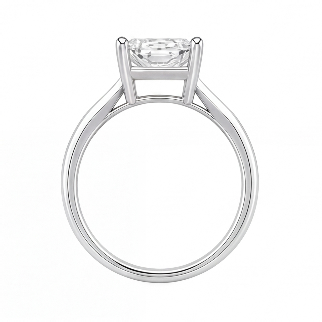 Vesper radiant diamond solitaire engagement ring by Tiani Jewellery shown in rose gold, white gold and yellow gold. 