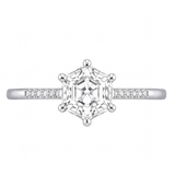 Mireille engagement ring by Tiani Jewellery shown in rose gold, white gold and yellow gold.