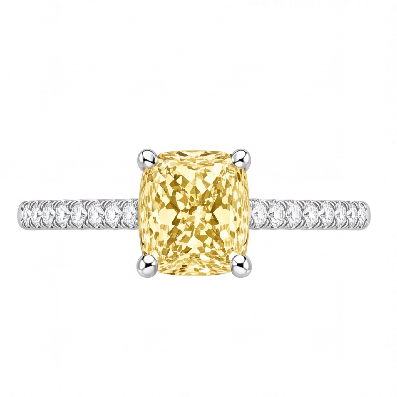 Xenia yellow radiant gemstone pavé engagement ring by Tiani Jewellery shown in rose gold, white gold and yellow gold.