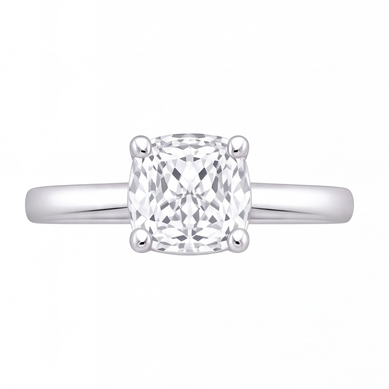 Pia cushion diamond solitaire engagement ring by Tiani Jewellery shown in rose gold, white gold and yellow gold.