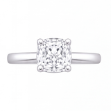 Pia cushion diamond solitaire engagement ring by Tiani Jewellery shown in rose gold, white gold and yellow gold.