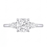 Winifred cushion diamond engagement ring with pear cut side stones by Tiani Jewellery shown in rose gold, white gold and yellow gold.