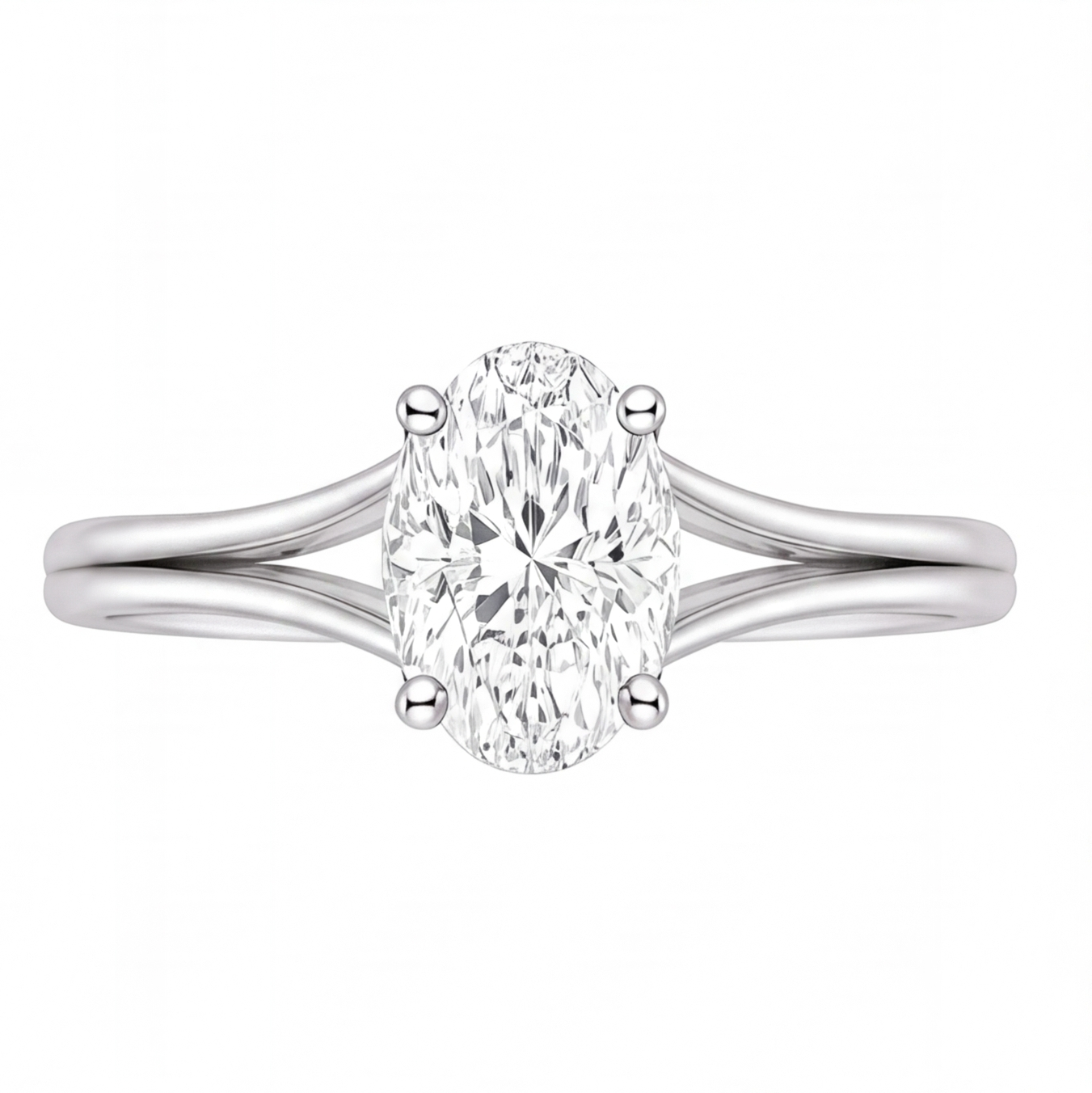 Wilhelmina oval diamond split shank engagement ring by Tiani Jewellery shown in rose gold, white gold and yellow gold.