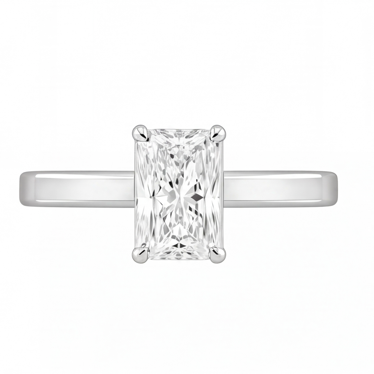 Demelza radiant diamond flat band engagement ring by Tiani Jewellery in rose gold, white gold and yellow gold.