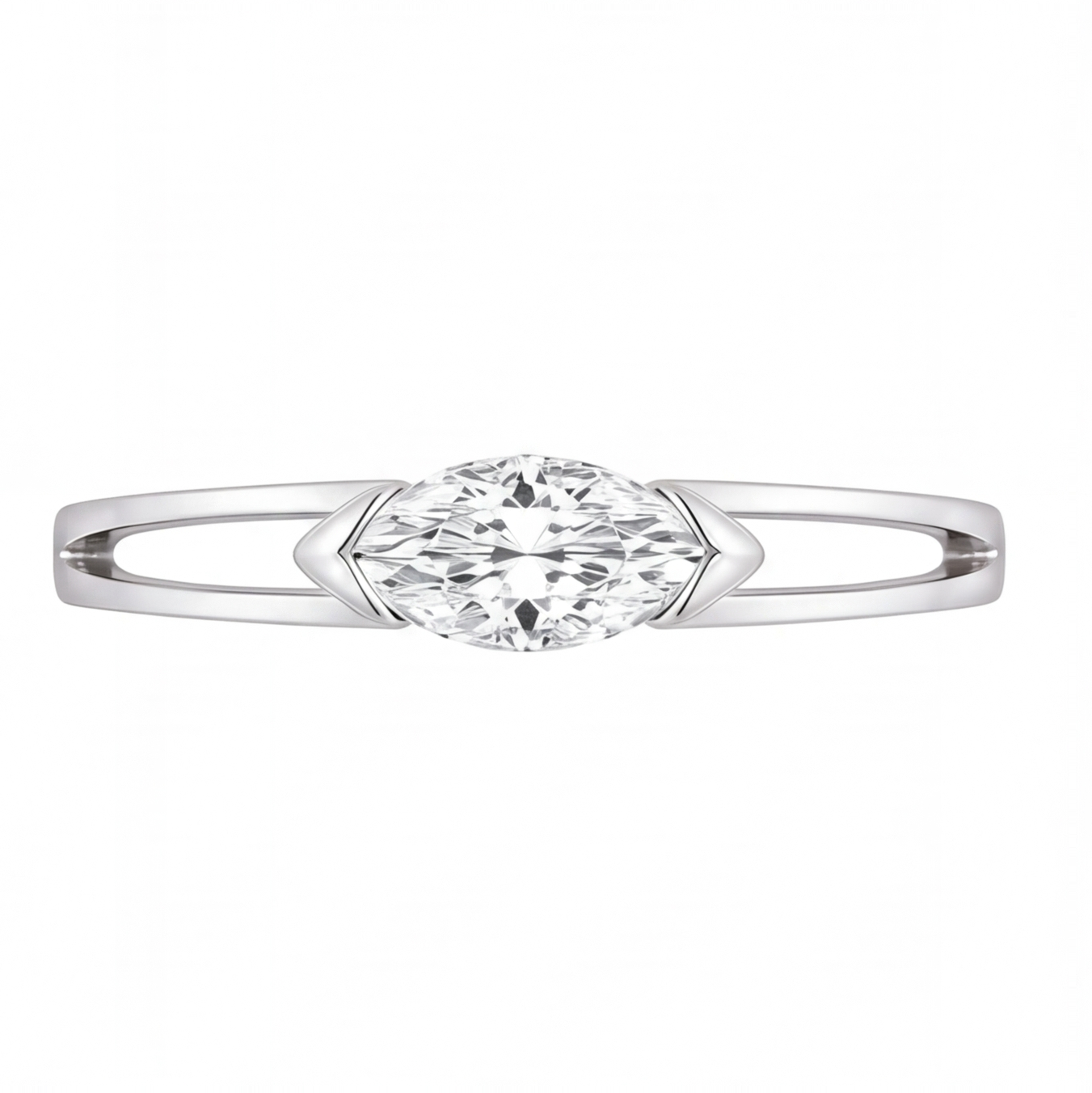 Renata east-west marquise diamond engagement ring by Tiani Jewellery shown in rose gold, white gold and yellow gold.