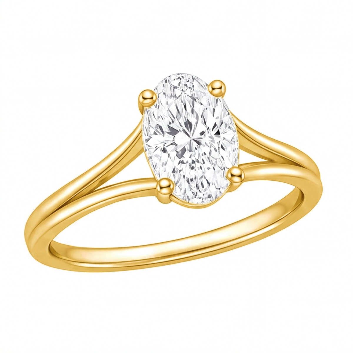 Wilhelmina oval diamond split shank engagement ring by Tiani Jewellery shown in rose gold, white gold and yellow gold.