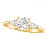 Winifred cushion diamond engagement ring with pear cut side stones by Tiani Jewellery shown in rose gold, white gold and yellow gold.