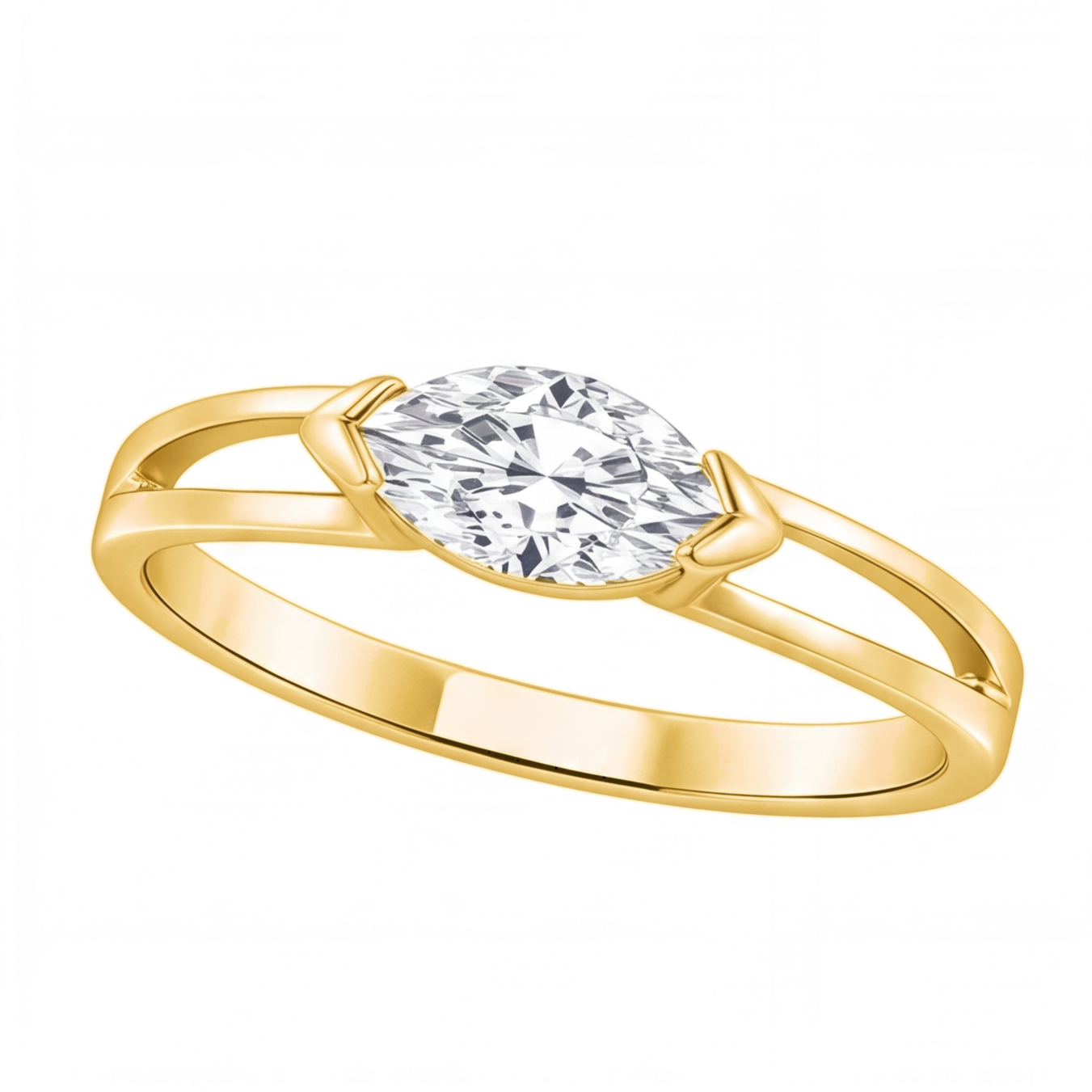 Renata east-west marquise diamond engagement ring by Tiani Jewellery shown in rose gold, white gold and yellow gold.