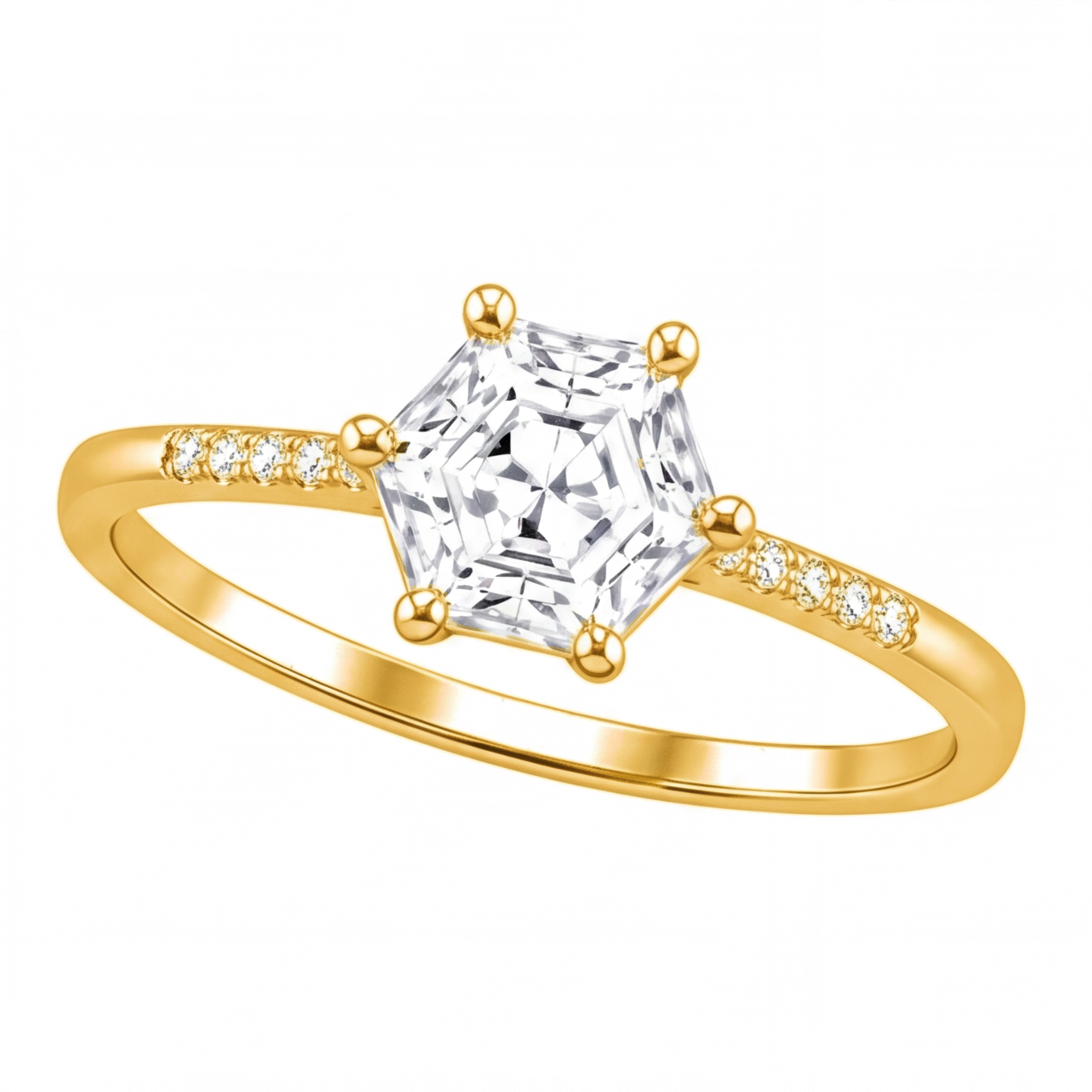 Mireille engagement ring by Tiani Jewellery shown in rose gold, white gold and yellow gold.