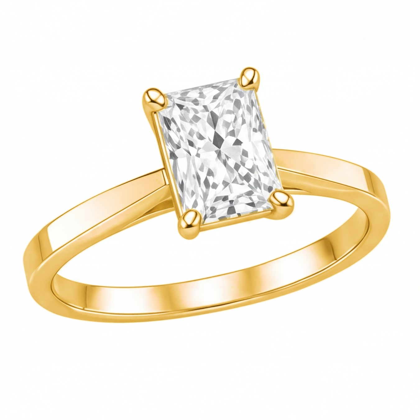 Vesper radiant diamond solitaire engagement ring by Tiani Jewellery shown in rose gold, white gold and yellow gold. 