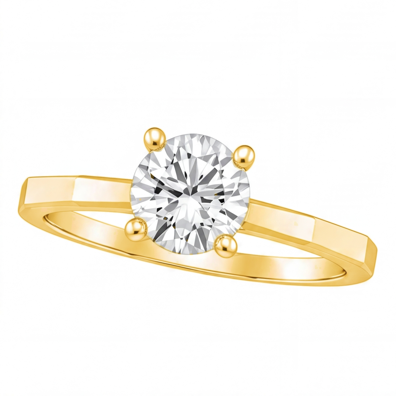 Sarai round diamond flat band engagement ring by Tiani Jewellery shown in rose gold, white gold and yellow gold.