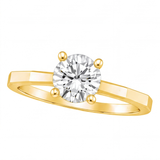 Sarai round diamond flat band engagement ring by Tiani Jewellery shown in rose gold, white gold and yellow gold.
