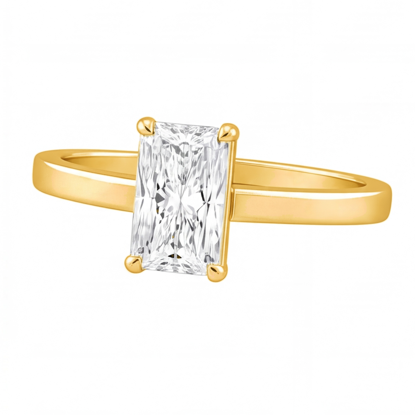 Demelza radiant diamond flat band engagement ring by Tiani Jewellery in rose gold, white gold and yellow gold.
