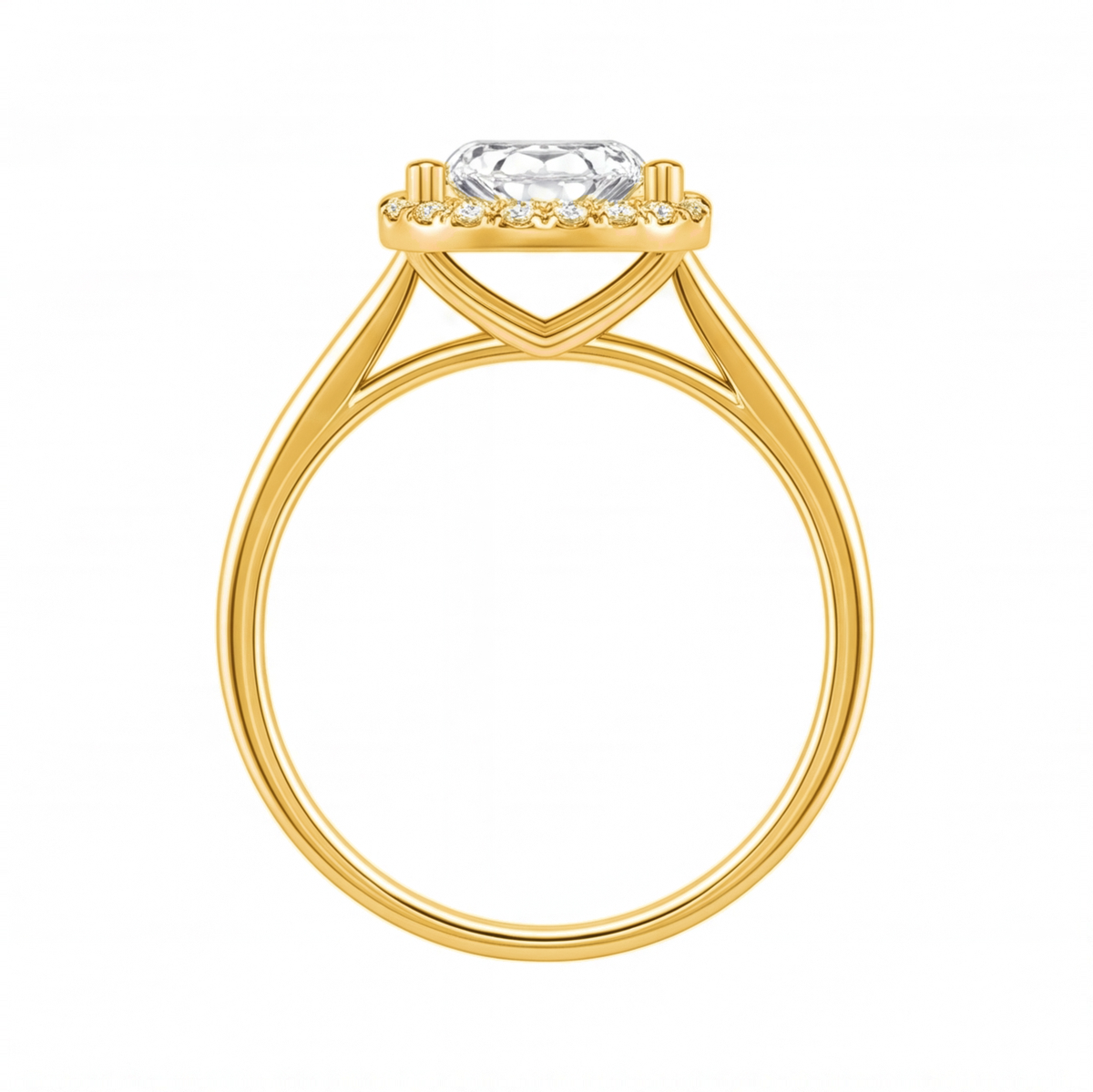 Jocasta engagement ring by Tiani Jewellery shown in rose gold, white gold and yellow gold.