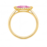 Hestia engagement ring by Tiani Jewellery shown in rose gold, white gold and yellow gold.
