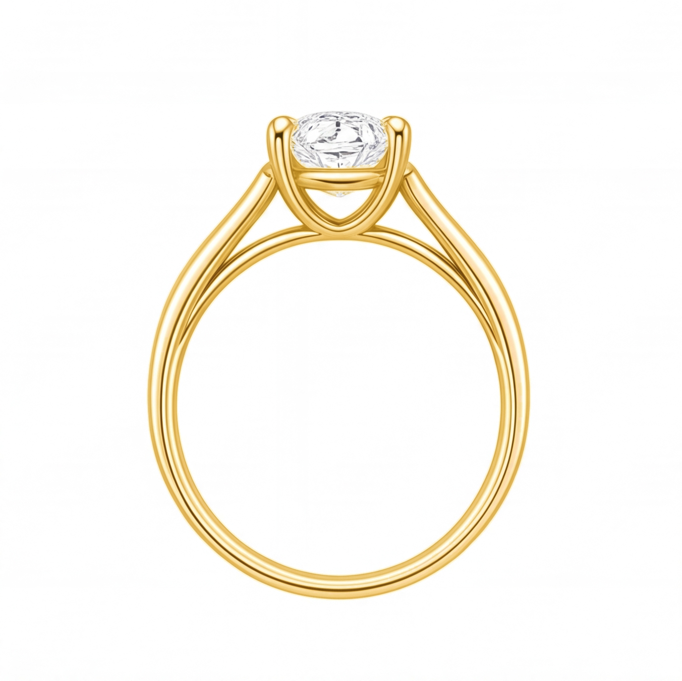 Wilhelmina oval diamond split shank engagement ring by Tiani Jewellery shown in rose gold, white gold and yellow gold.