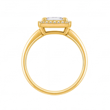Zadie emerald cut diamond halo engagement ring by Tiani Jewellery in rose gold, white gold and yellow gold.