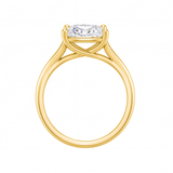 Tilda cushion diamond split shank engagement ring by Tiani Jewellery shown in rose gold, white gold and yellow gold.