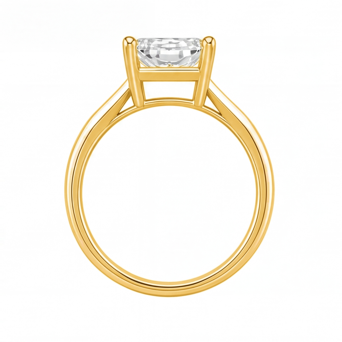 Vesper radiant diamond solitaire engagement ring by Tiani Jewellery shown in rose gold, white gold and yellow gold. 