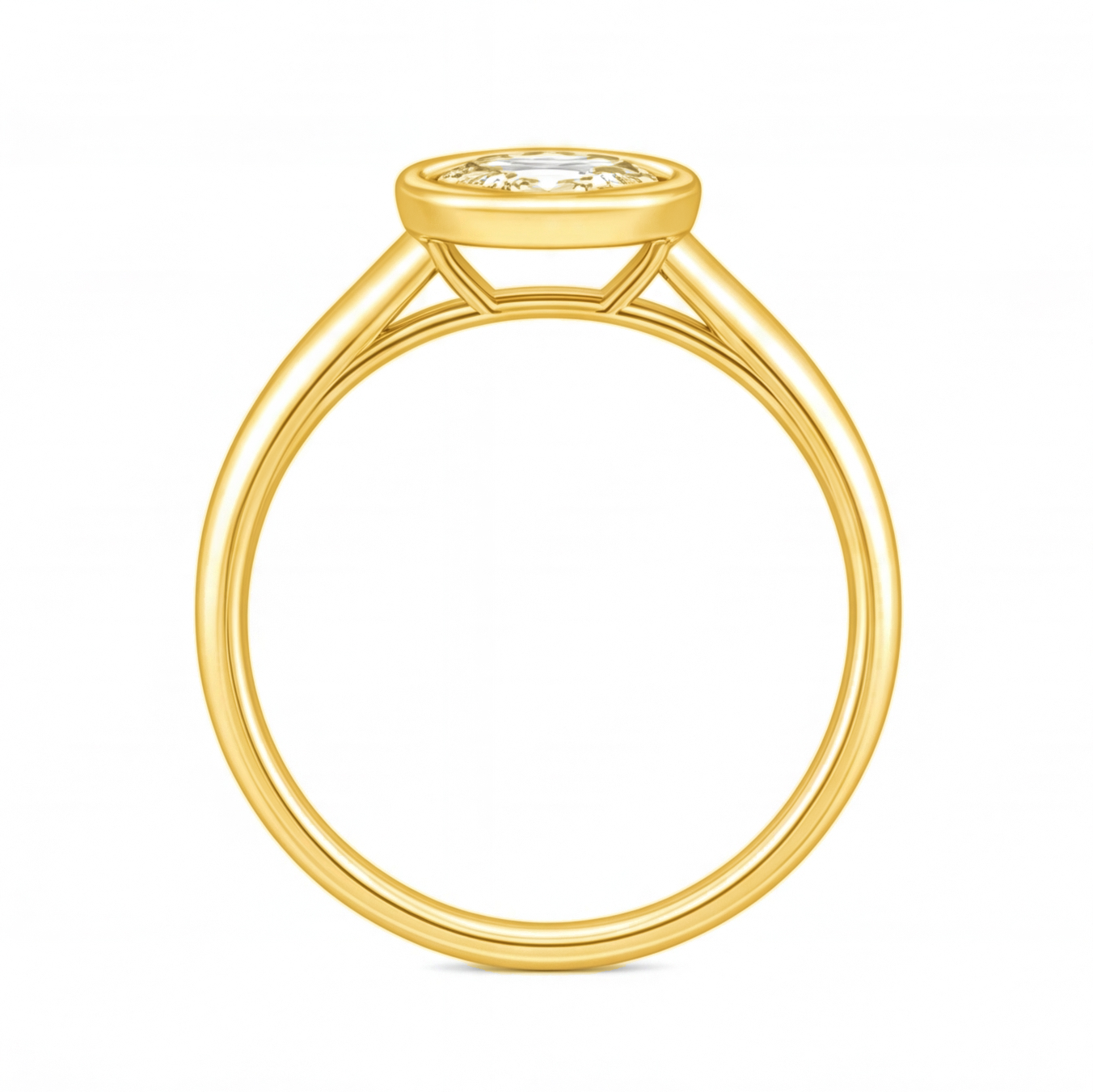 Lorelei pear cut bezel diamond solitaire engagement ring by Tiani Jewellery shown in rose gold, white gold and yellow gold.