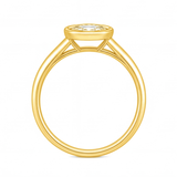 Lorelei pear cut bezel diamond solitaire engagement ring by Tiani Jewellery shown in rose gold, white gold and yellow gold.