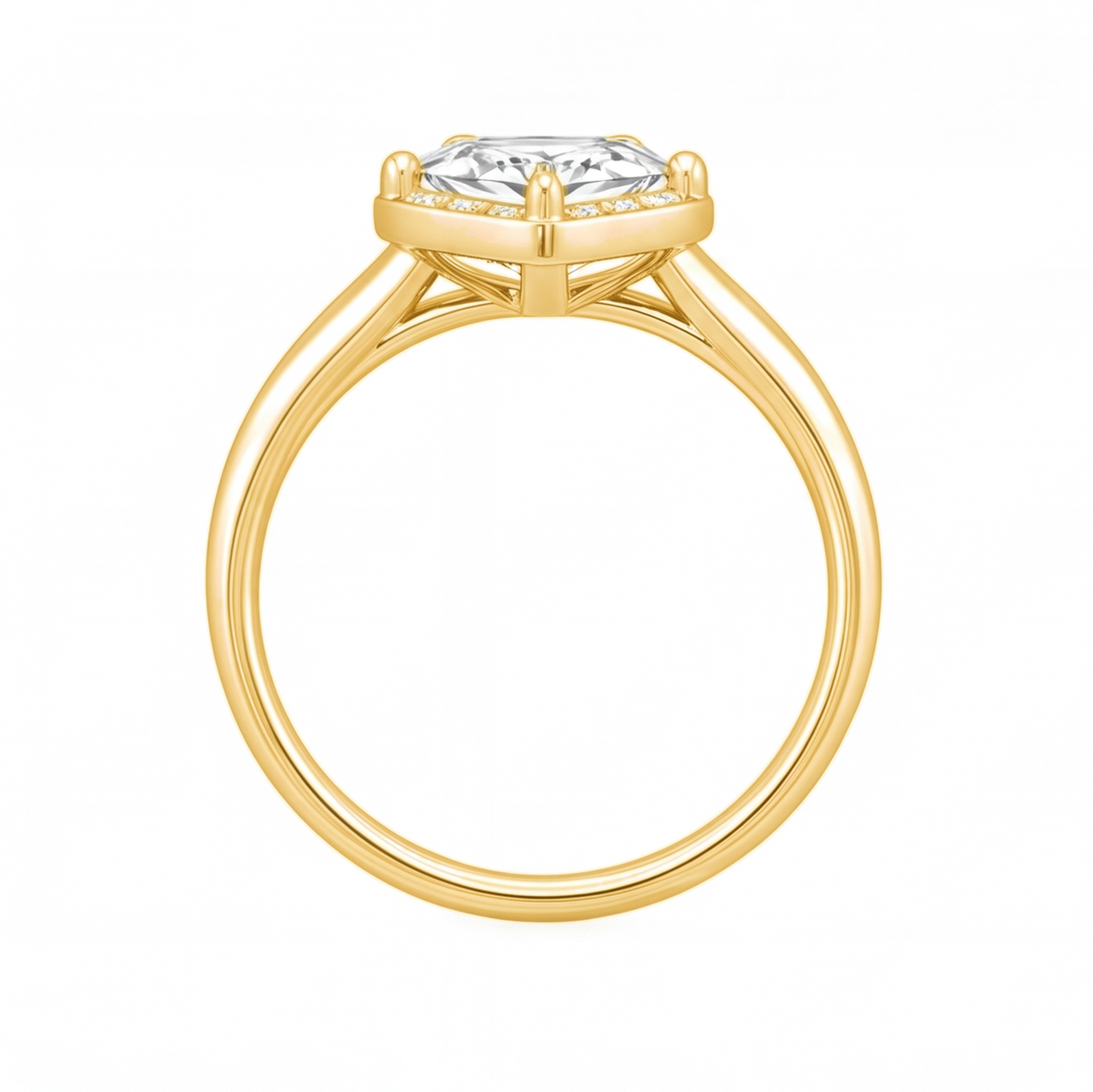 Mireya hexagon diamond halo engagement ring by Tiani Jewellery shown in rose gold, white gold and yellow gold.